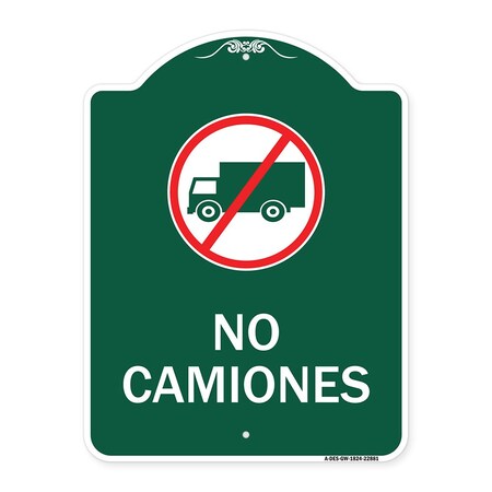 Signmission Spanish Traffic No Camiones No Trucks W/ Graphic, Green & White Alum Sign, 18" x 24", GW-1824-22881 A-DES-GW-1824-22881